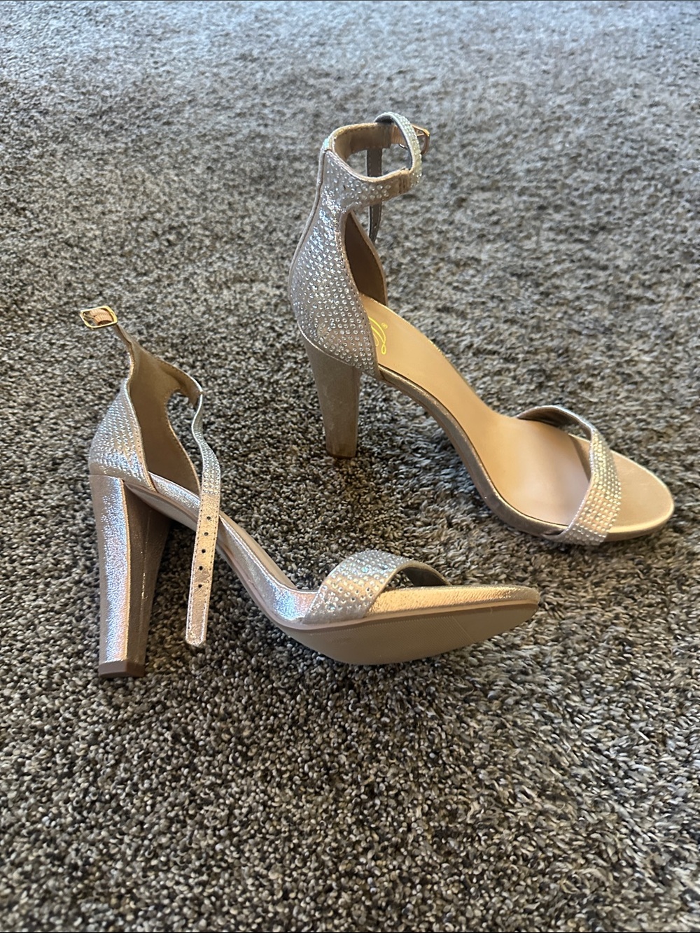 Gold Silver Glitter Ankle-Strap High Heel Sandals Prom Wedding Bride Size 7.5
